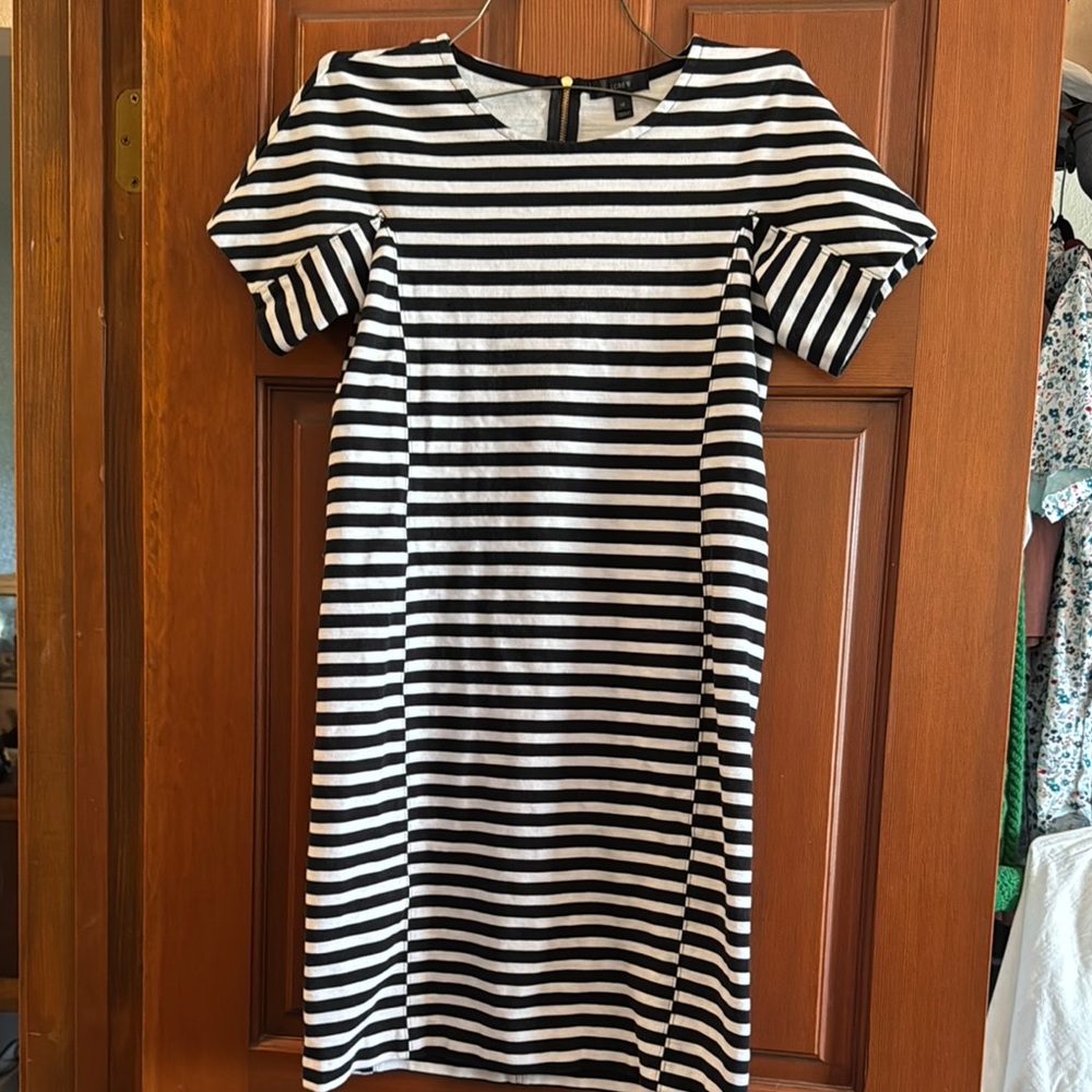 J. Crew Black and White Puff Sleeve Sheath Dress